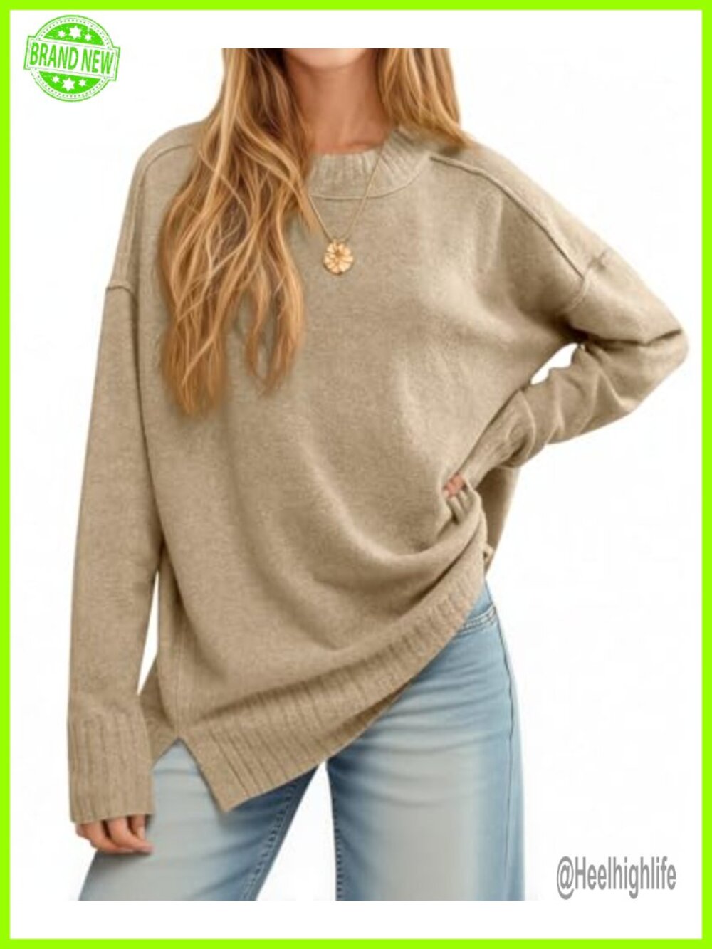 Oversized Crewneck Long Sleeve Knit Pullover Sweater